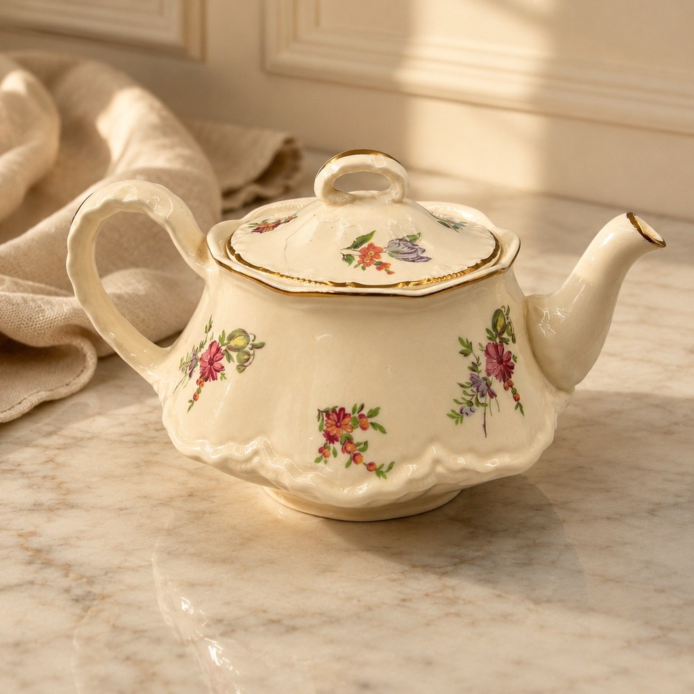 Hutschenreuther Selb Bavaria Priscilla Teapot German Porcelain Floral Gold‎ Trim